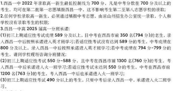 2023年涼山州西昌市第一中學(xué)招生分?jǐn)?shù)是多少分？