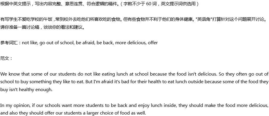 2020年中考英語滿分作文預(yù)測范文：在學校食堂吃飯
